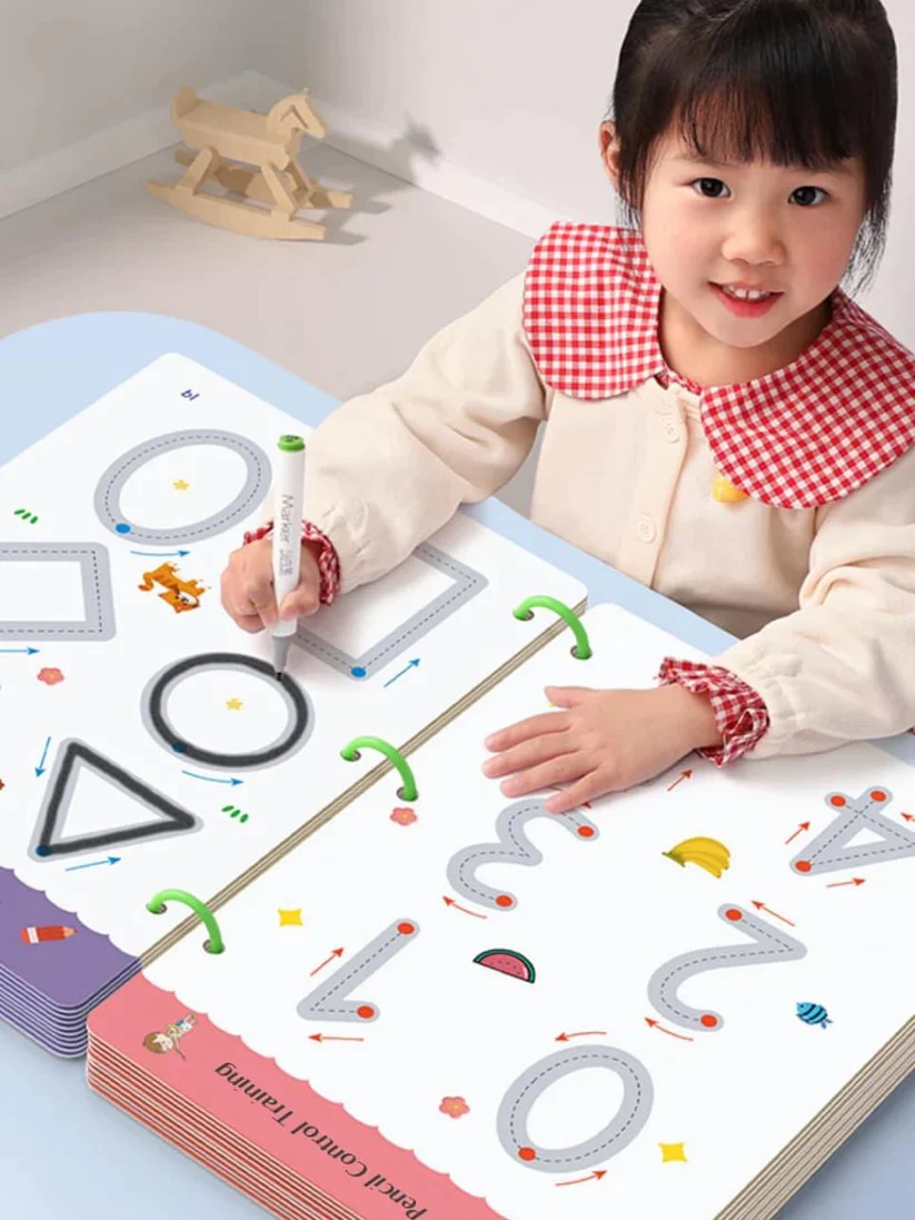 Reusable Educational Tracing Work Book for kids 64 Pages ( 2 Markers & Duster Attched)